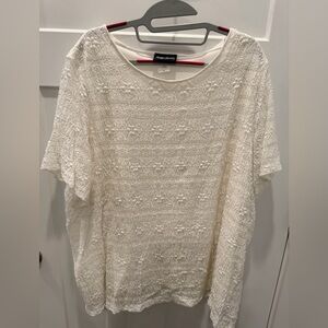 Maggie Barnes Ivory Lace Metallic Shimmer Top 2X